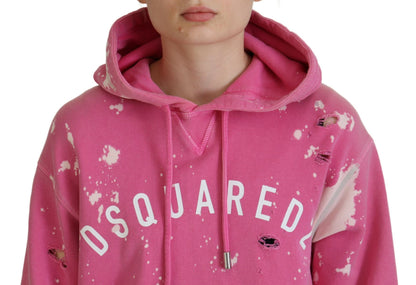 Sudadera con capucha de algodón con estampado del logotipo en color rosa de Dsquared²