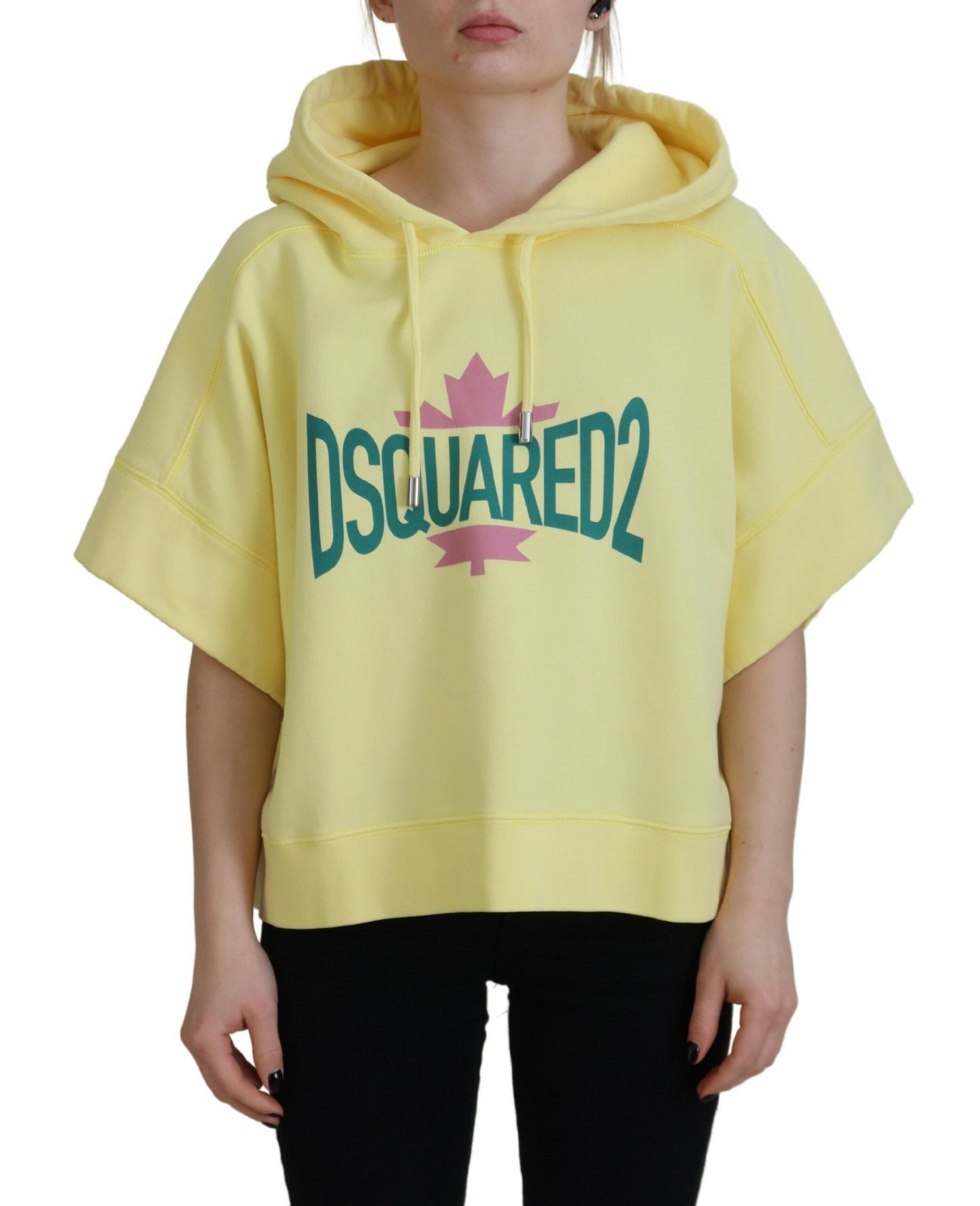 Sudadera con capucha y estampado del logotipo en algodón amarillo de Dsquared²