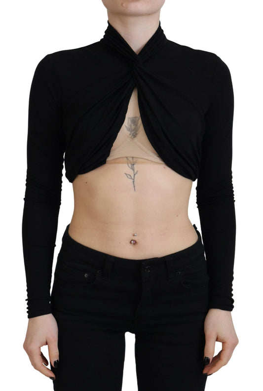 Dsquared² Black Cut Out Viscose Cropped långärmad topp