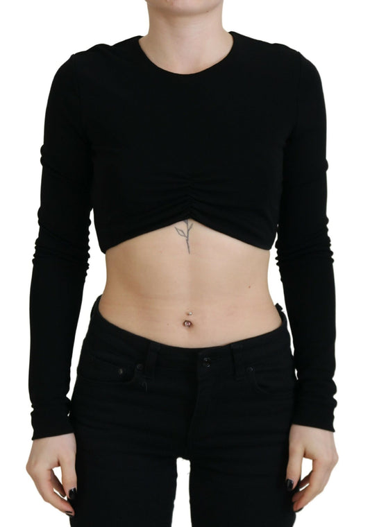 Dsquared² Black Viscose Cropped Rund Neck Långärmad Topp