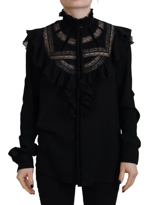 Dsquared² Black Lace Trim Turtle Neck Långärmad Topp