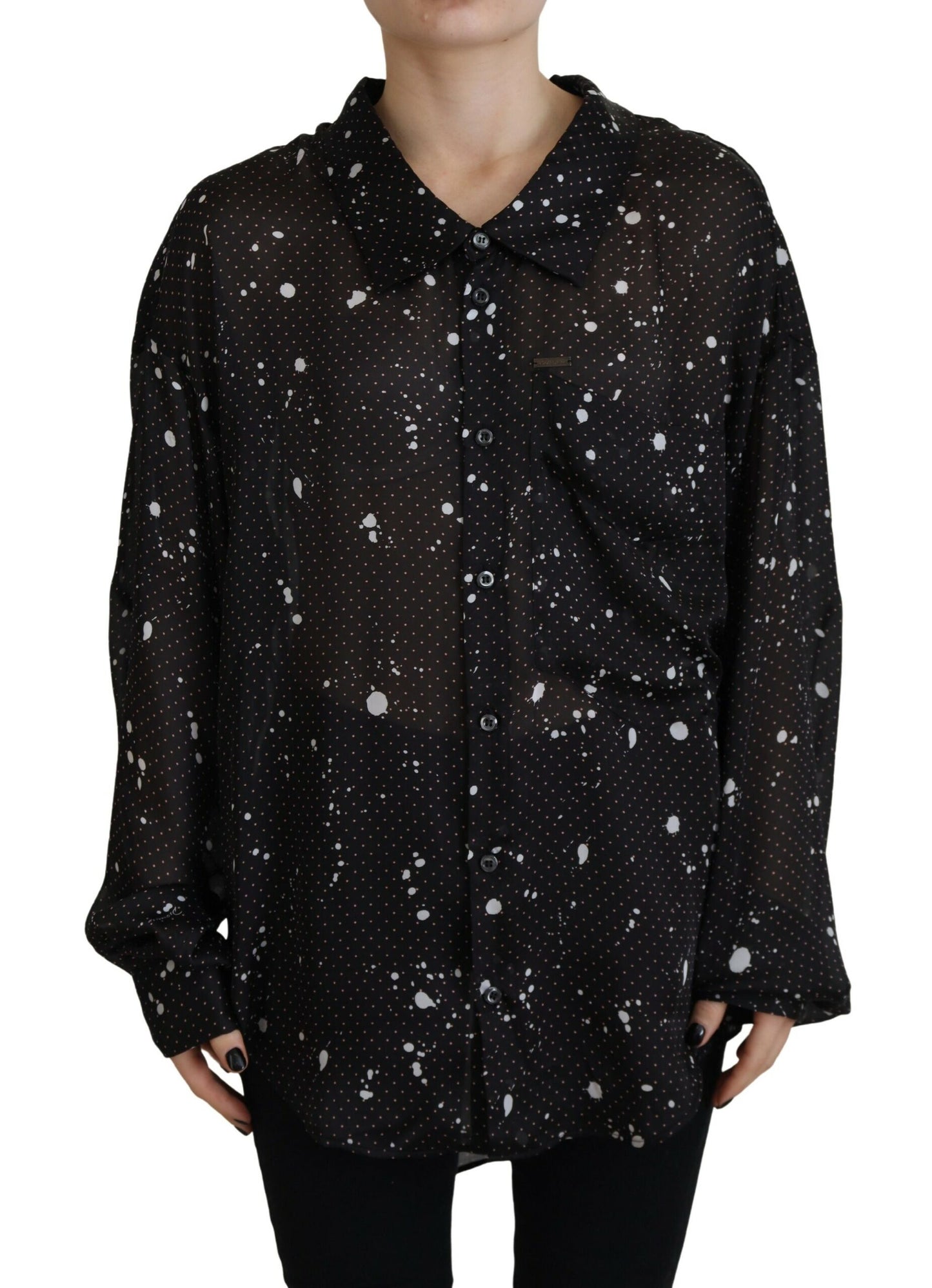 Dsquared² Black Polka Dots Collared Button Down Blus Top