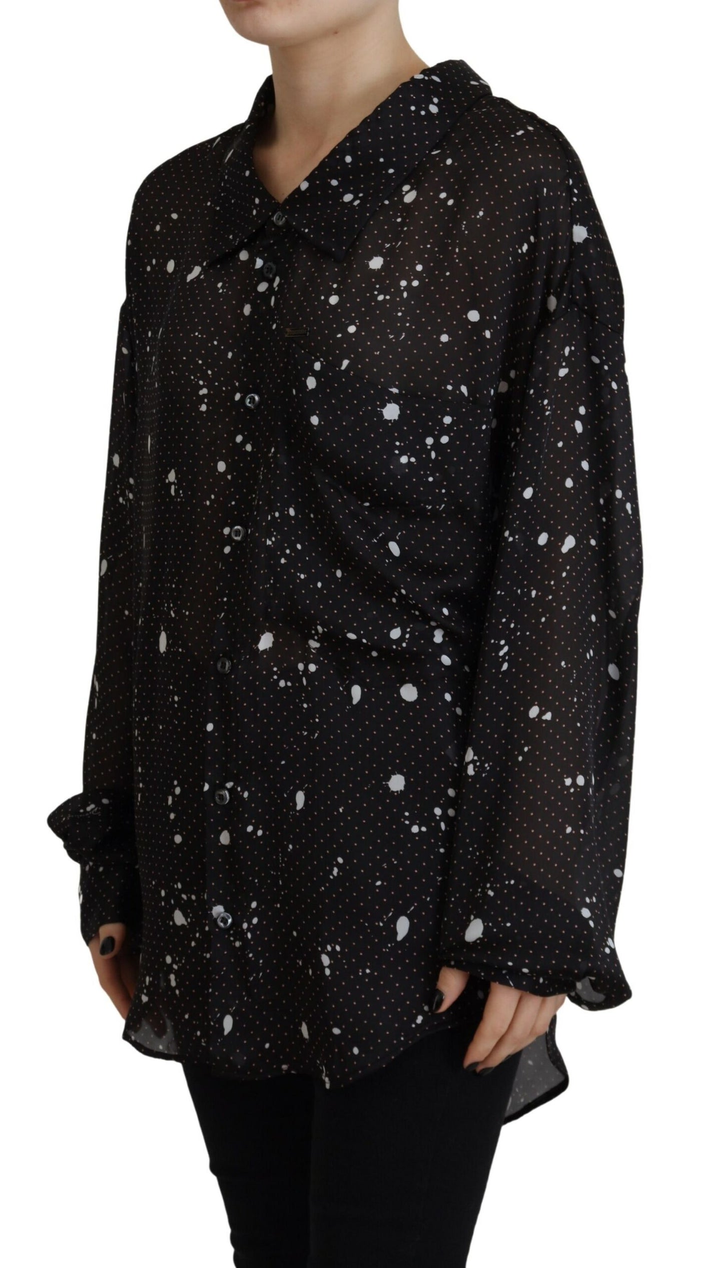 Dsquared² Black Polka Dots Collared Button Down Blus Top