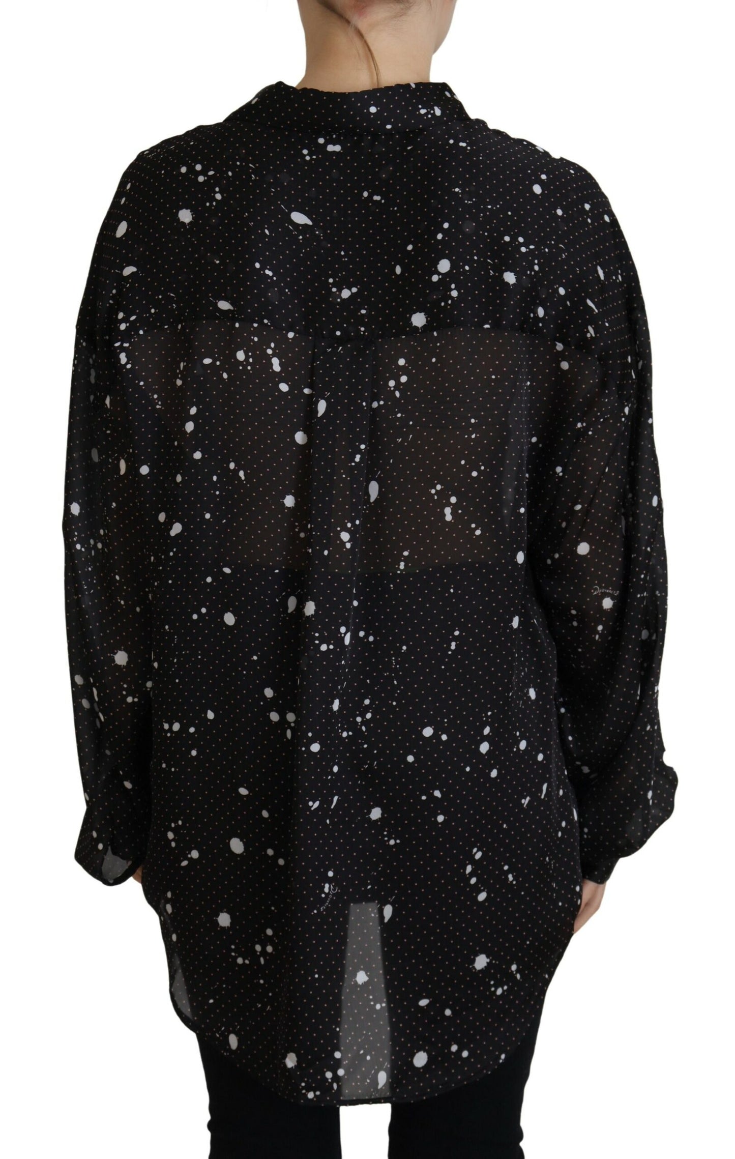 Dsquared² Black Polka Dots Collared Button Down Blus Top