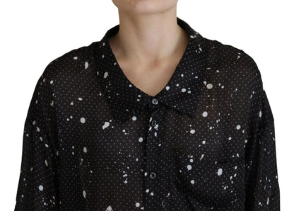 Dsquared² Black Polka Dots Collared Button Down Blus Top