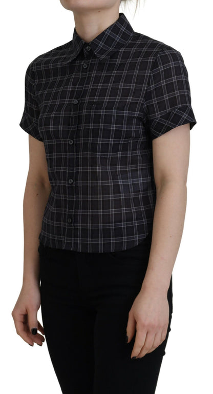 Blusa de manga corta con botones y cuello a cuadros en color negro de Dsquared²