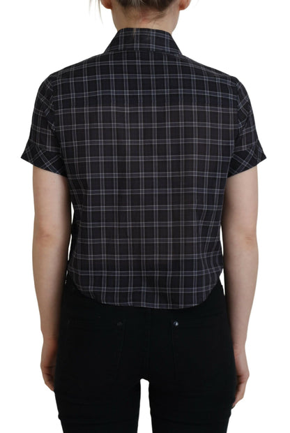 Blusa de manga corta con botones y cuello a cuadros en color negro de Dsquared²