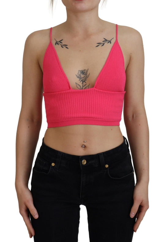 Dsquared² Pink Ribbed Knit BH Cropped Spaghetti Strap Top