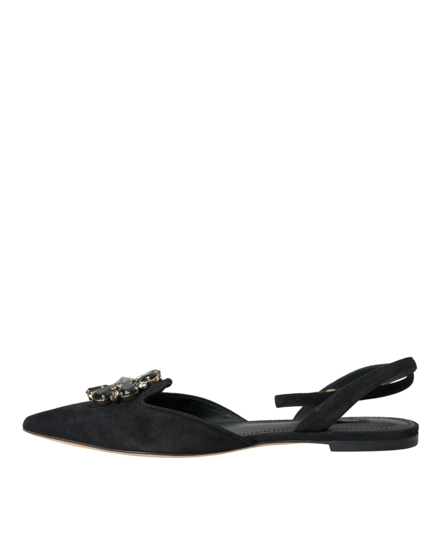 Dolce &amp; Gabbana Black Leather Crystal Slingback Sandals Skor