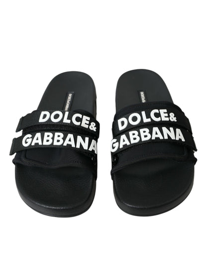 Dolce &amp; Gabbana Black Neoprene Slides Flats Beachwear Skor