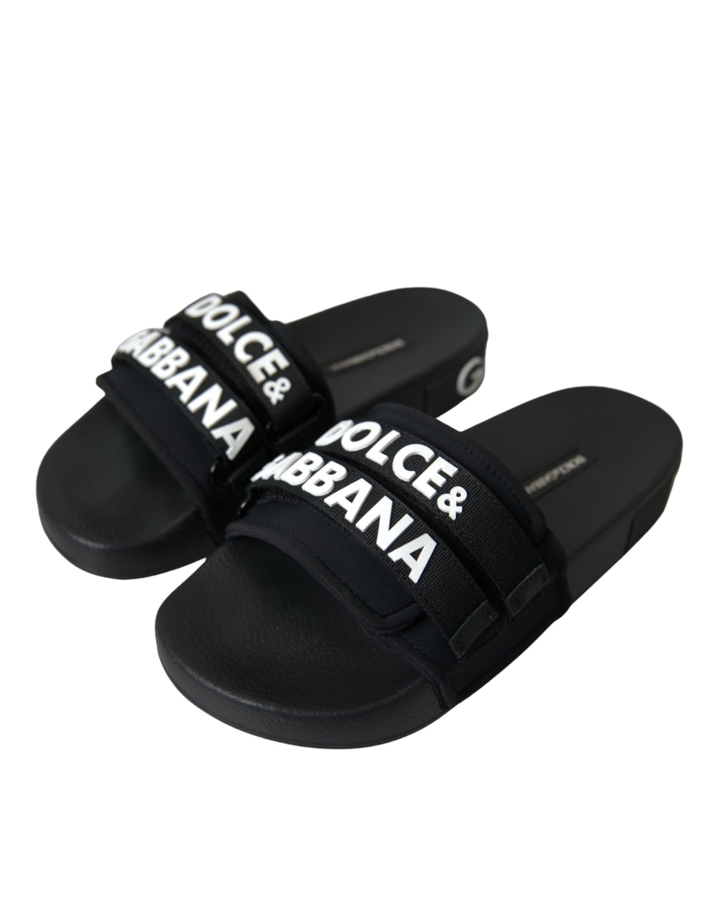 Dolce &amp; Gabbana Black Neoprene Slides Flats Beachwear Skor