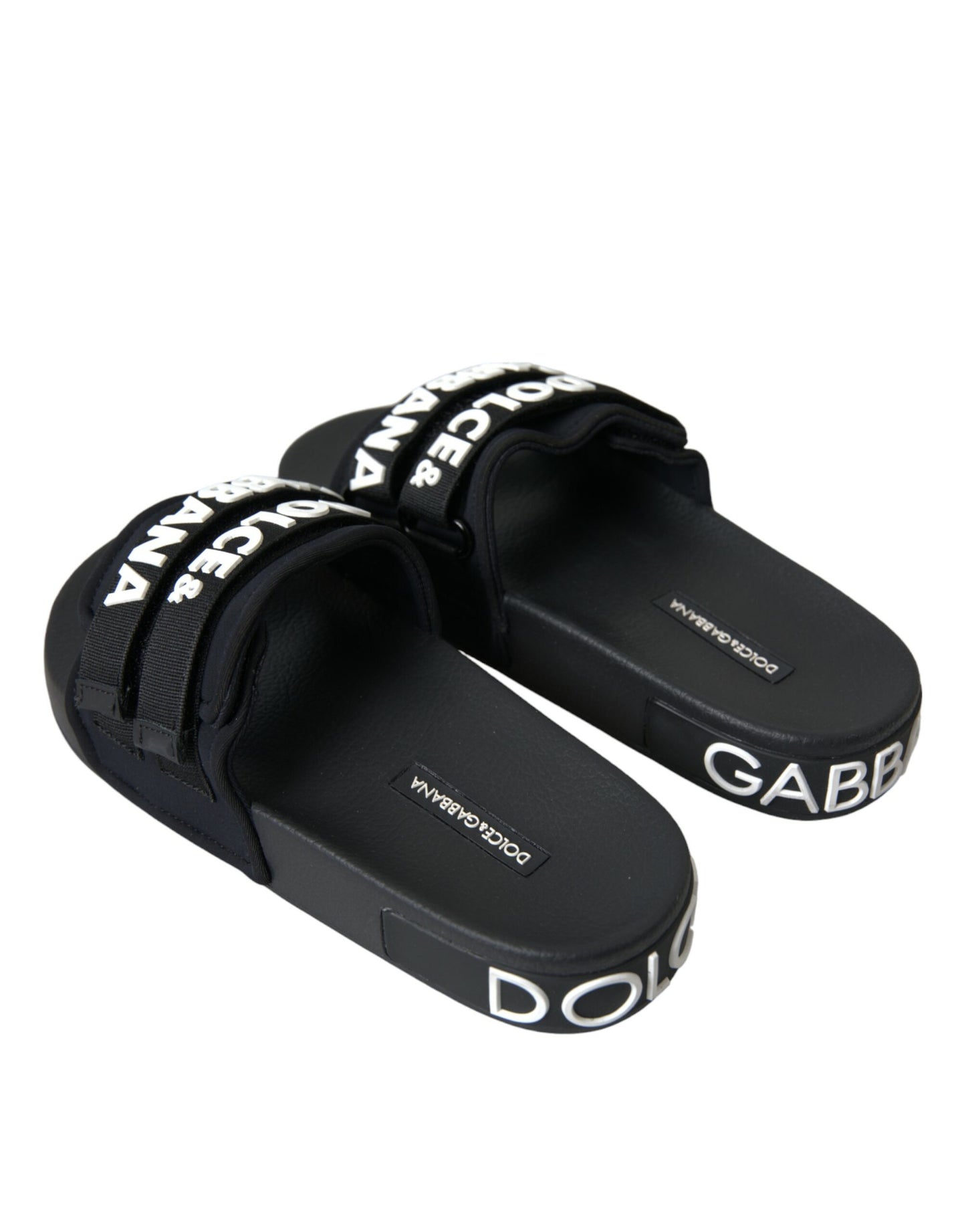 Dolce &amp; Gabbana Black Neoprene Slides Flats Beachwear Skor