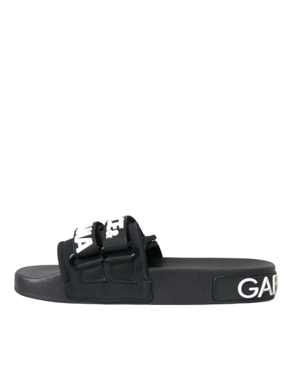 Dolce &amp; Gabbana Black Neoprene Slides Flats Beachwear Skor