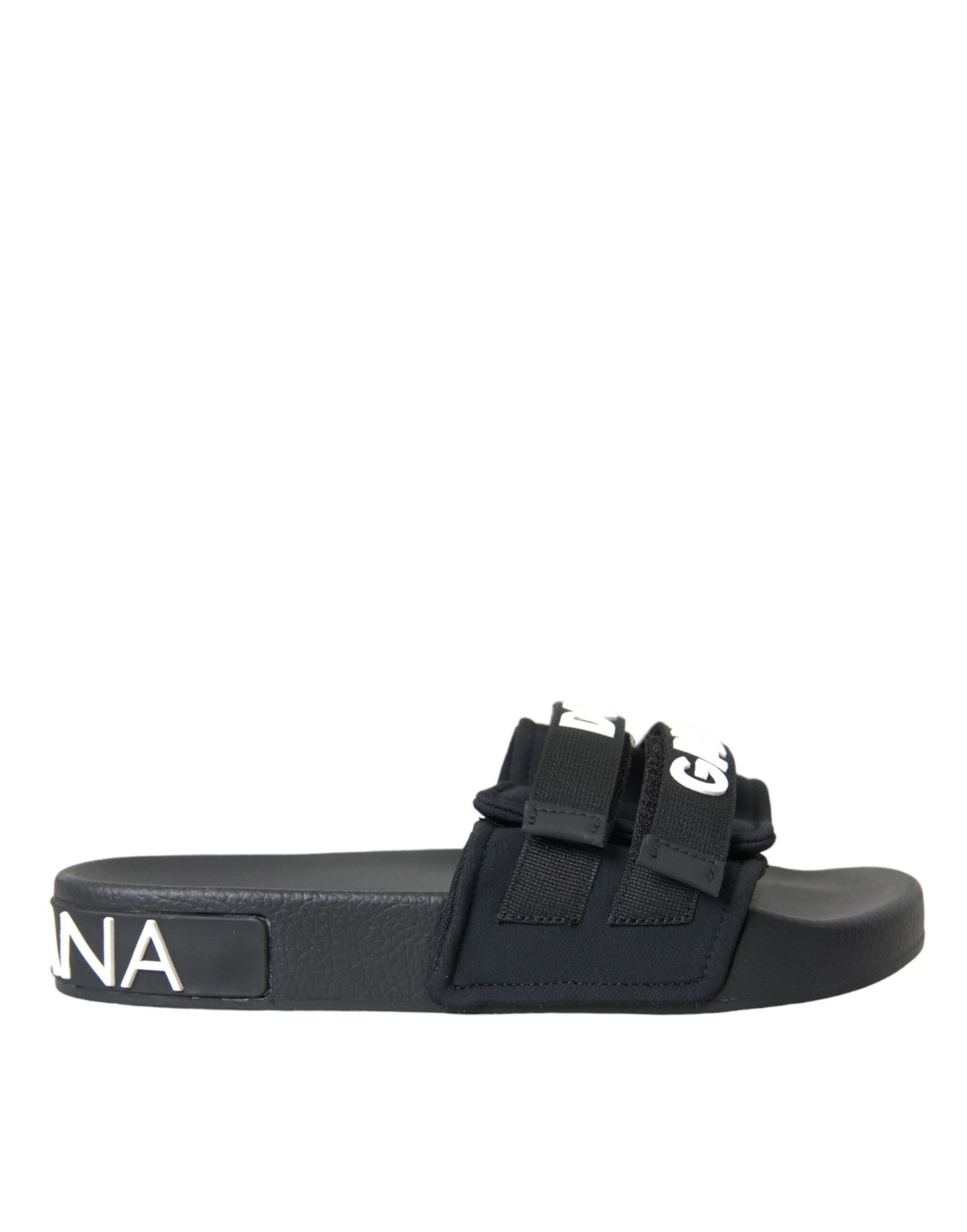 Dolce &amp; Gabbana Black Neoprene Slides Flats Beachwear Skor