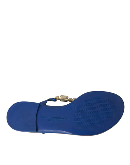 Dolce &amp; Gabbana Blue Crystal Calf Leather Beachwear Skor