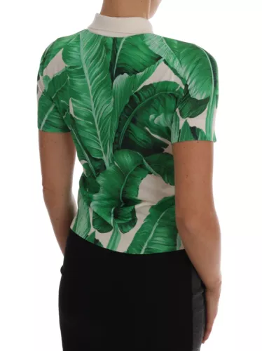 Camiseta polo de seda con estampado de plátano verde de Dolce &amp; Gabbana