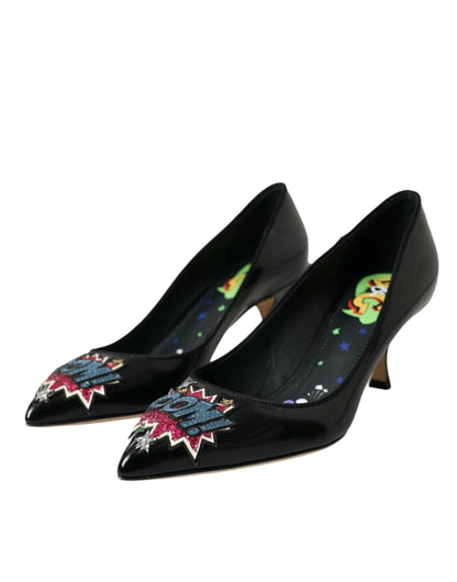 Dolce &amp; Gabbana svart läder BOOM Patch Heels Pumps Skor