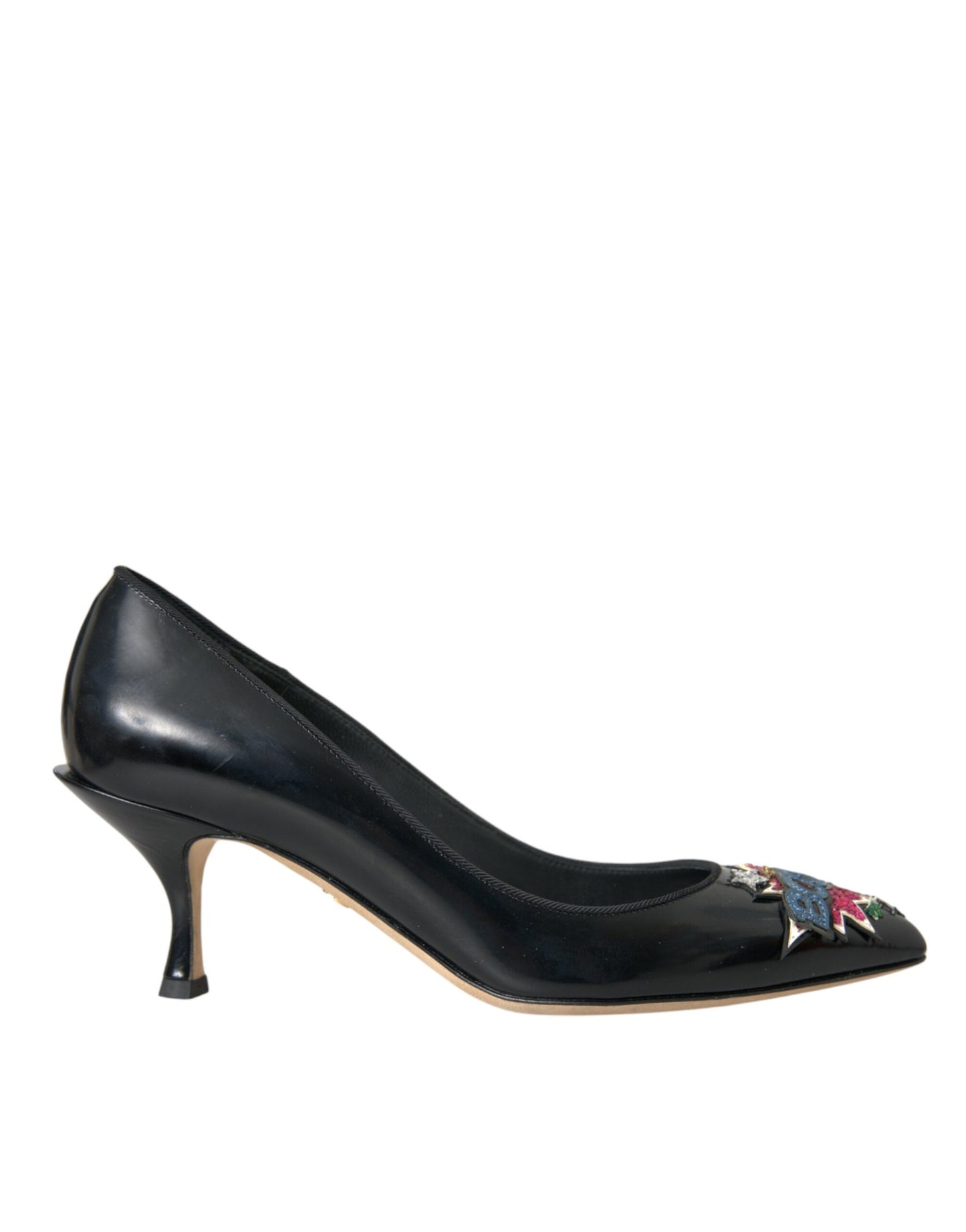 Dolce &amp; Gabbana svart läder BOOM Patch Heels Pumps Skor