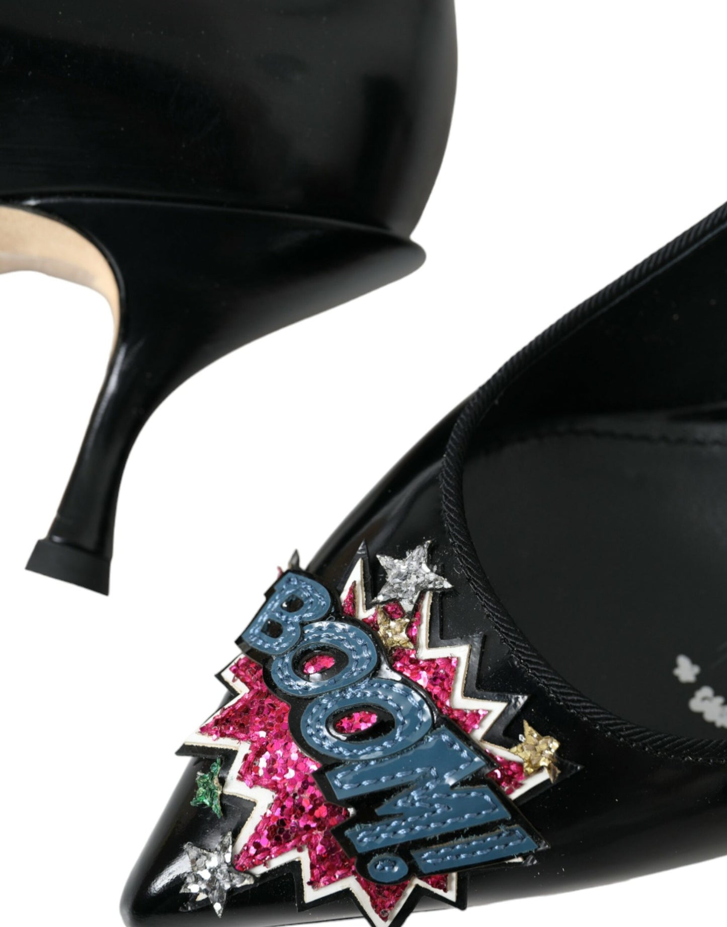 Dolce &amp; Gabbana svart läder BOOM Patch Heels Pumps Skor