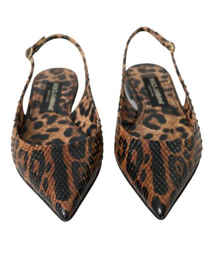 Dolce & Gabbana Brown Leopard Exotic Skin Slingback Shoes