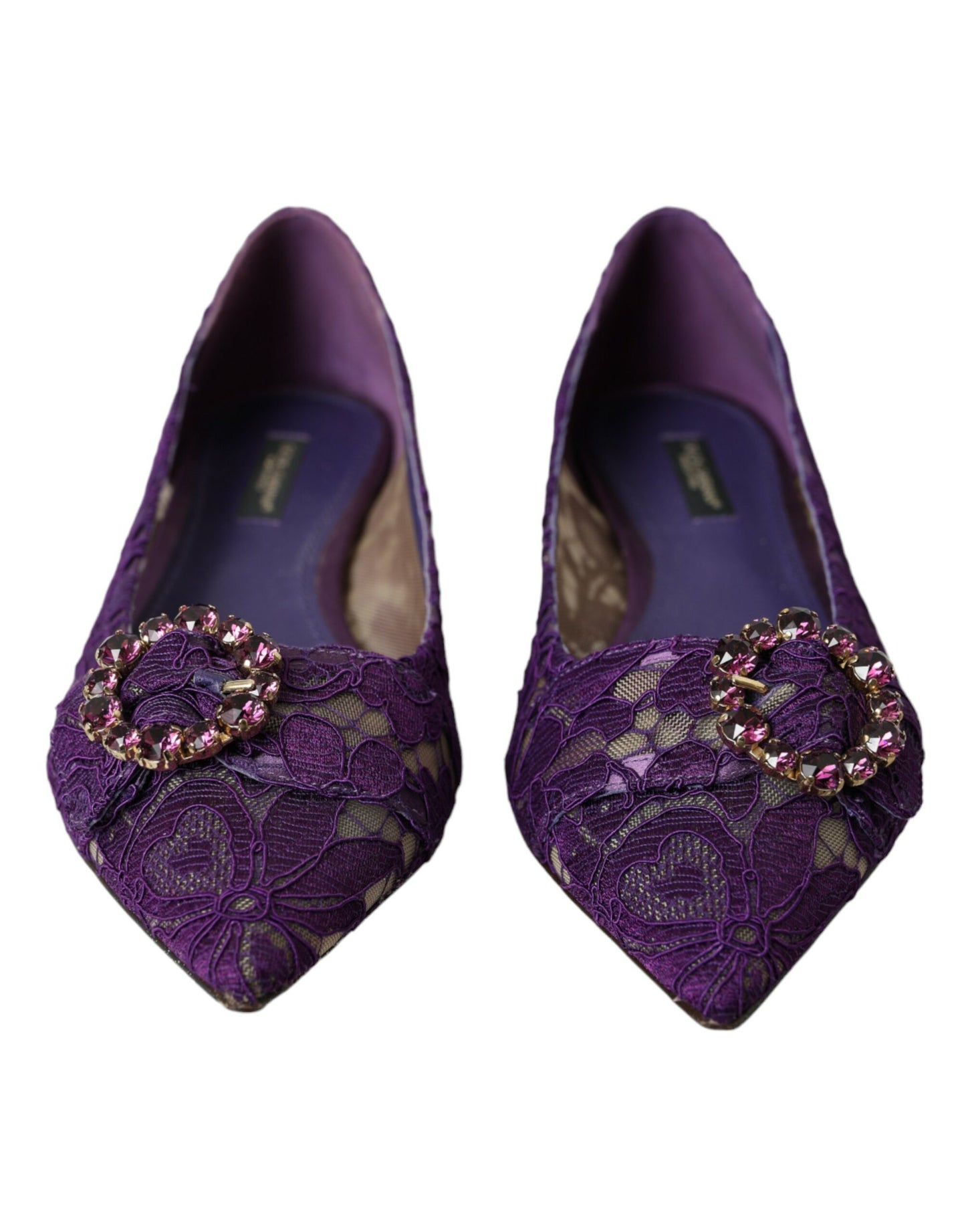 Dolce &amp; Gabbana Lila Taormina Spets Crystal Loafers Skor