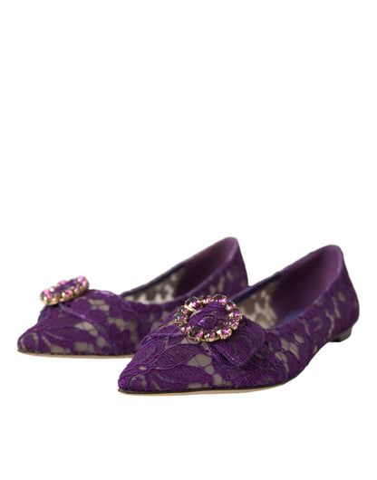 Dolce &amp; Gabbana Lila Taormina Spets Crystal Loafers Skor