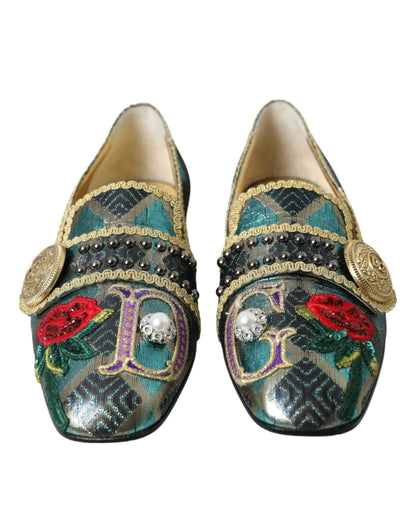 Dolce &amp; Gabbana Multicolor Jacquard Embellished Loafers Skor