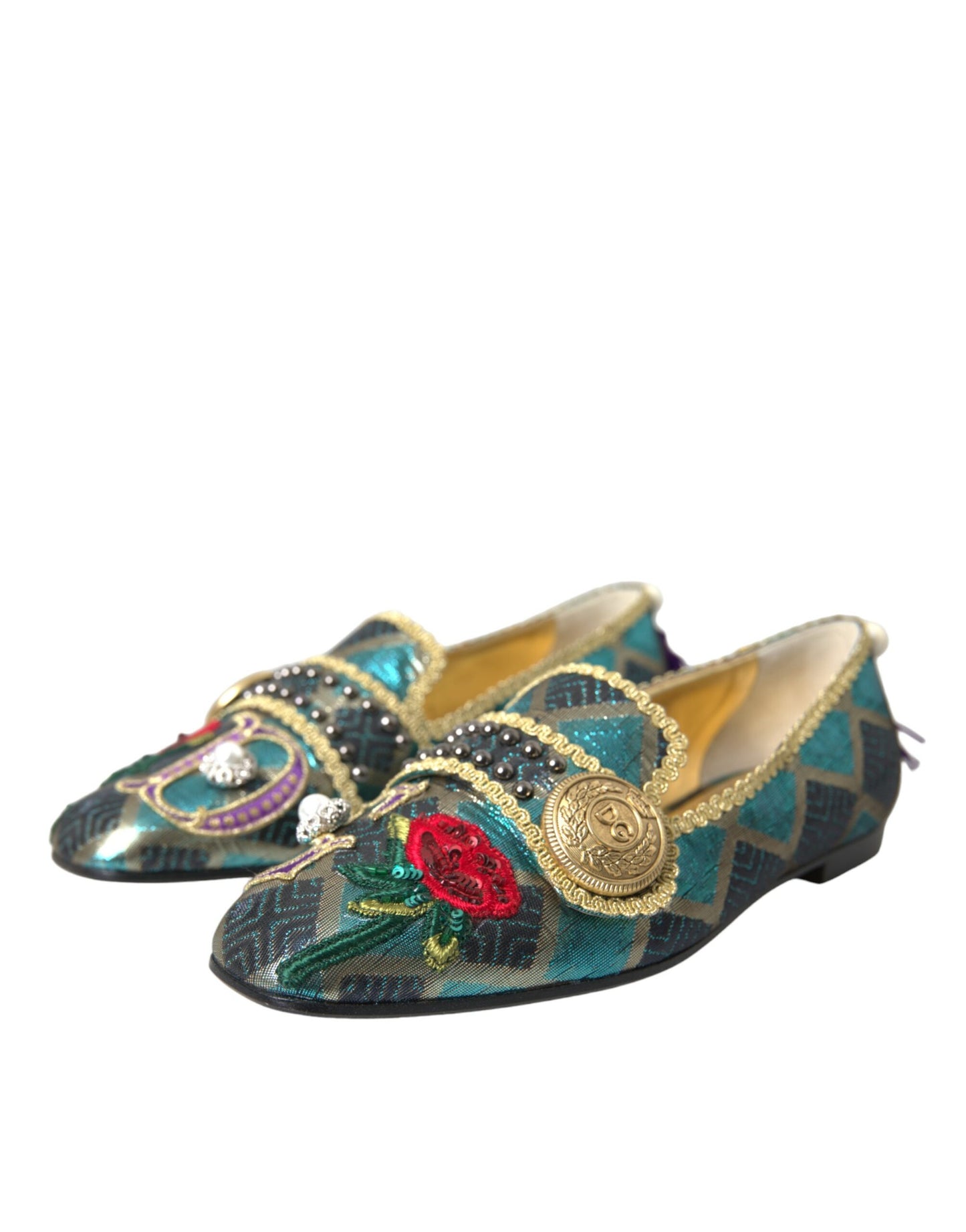 Dolce &amp; Gabbana Multicolor Jacquard Embellished Loafers Skor