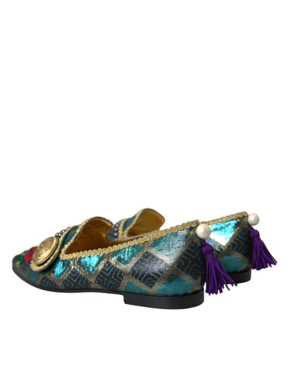 Dolce &amp; Gabbana Multicolor Jacquard Embellished Loafers Skor