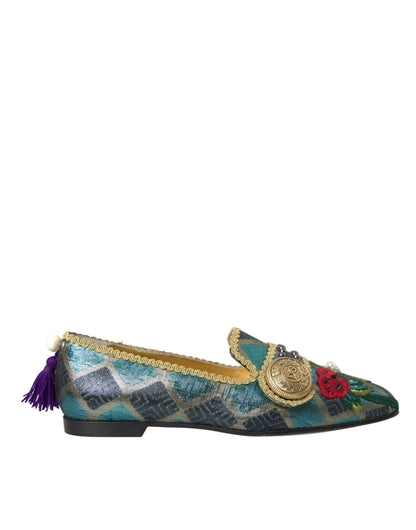 Dolce &amp; Gabbana Multicolor Jacquard Embellished Loafers Skor