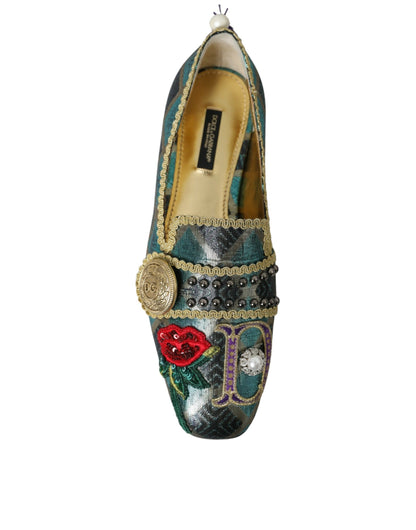 Dolce &amp; Gabbana Multicolor Jacquard Embellished Loafers Skor