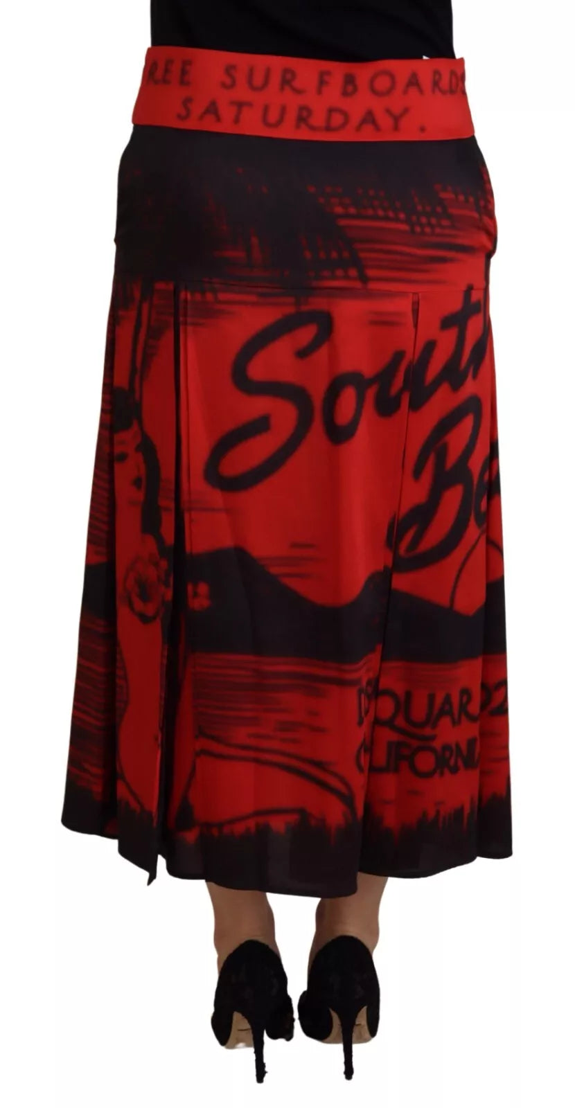 Falda midi plisada de talle alto con estampado rojo de Dsquared²