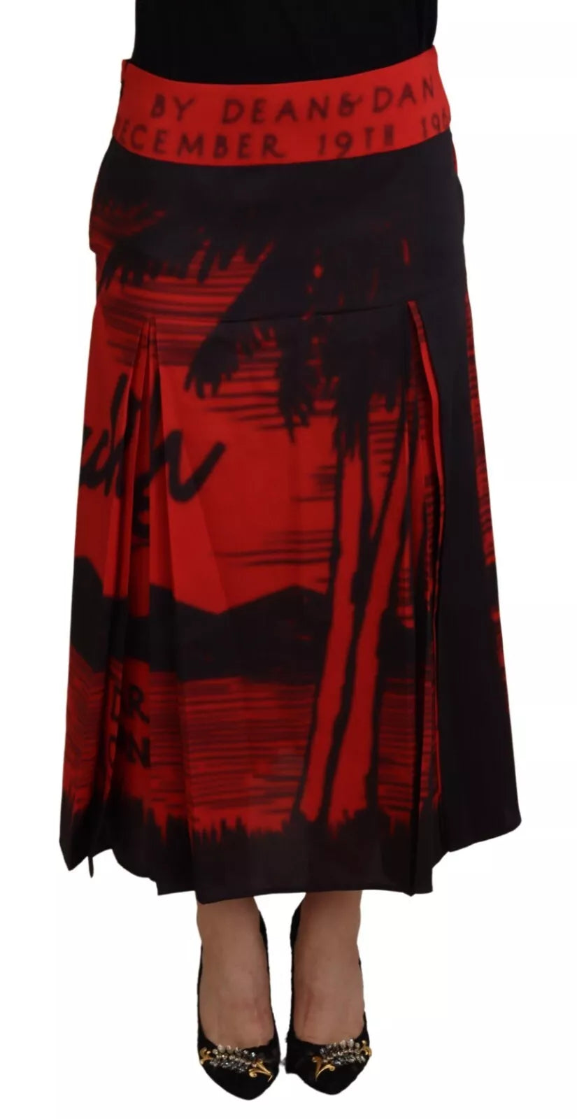 Falda midi plisada de talle alto con estampado rojo de Dsquared²