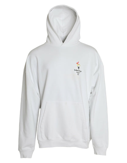 Balenciaga White Cotton Logo Hood Pullover Sweatshirt Sweatshirt