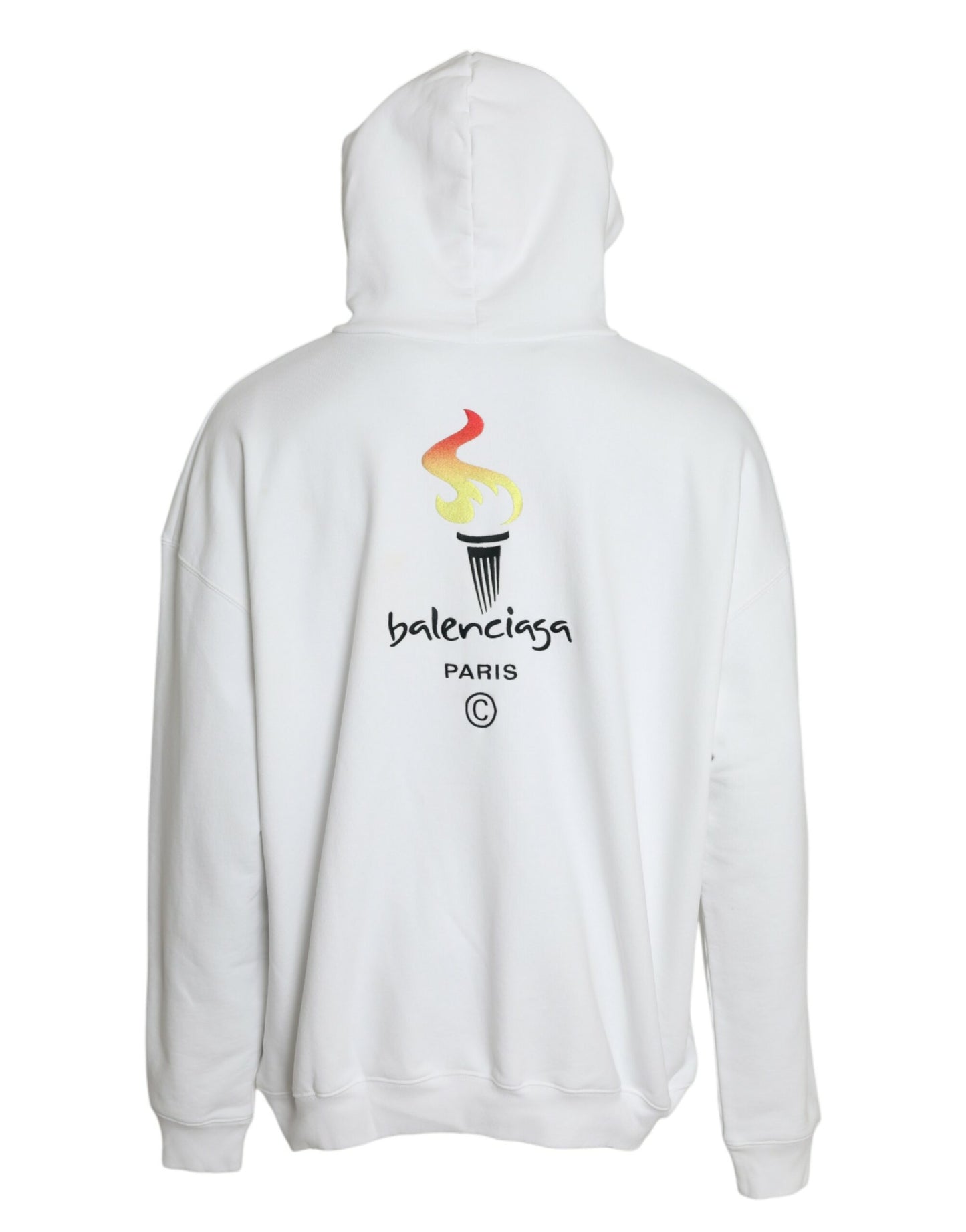 Balenciaga White Cotton Logo Hood Pullover Sweatshirt Sweatshirt