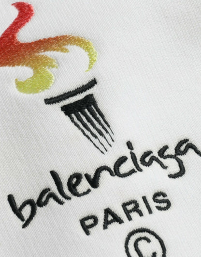 Balenciaga White Cotton Logo Hood Pullover Sweatshirt Sweatshirt