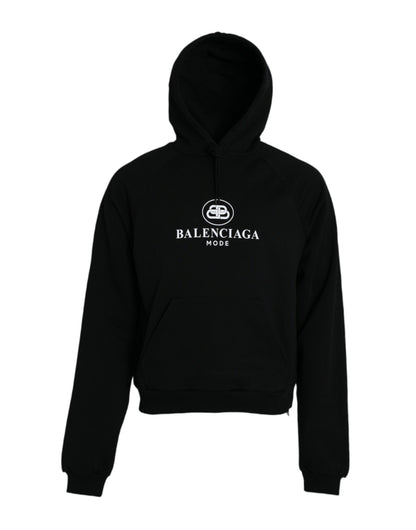 Balenciaga Black Cotton Logo Hood Pullover Sweatshirt Sweatshirt