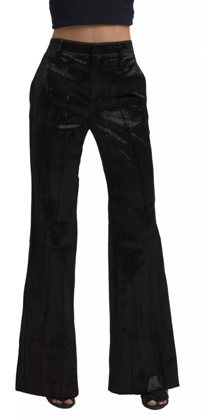 Dsquared² Black Viscose Super Flare High Waist Pants