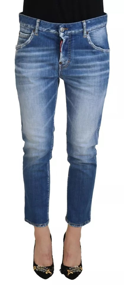 Dsquared² Blue Cotton Låg midja Cropped Cool Girl Denim Jeans