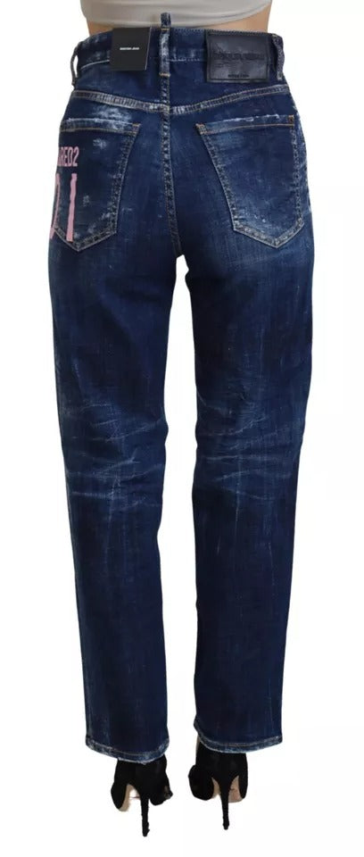 Dsquared² Blue Icon High Waist Straight Denim Boston Jeans