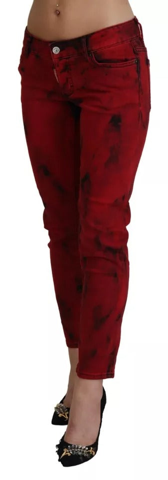 Dsquared² Red Low Waist Cotton Stretch Skinny Pants