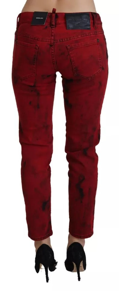 Dsquared² Red Low Waist Cotton Stretch Skinny Pants