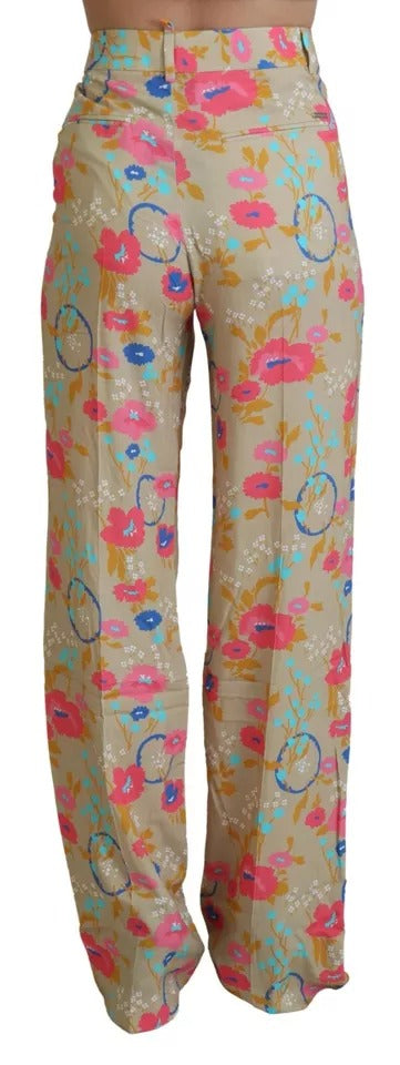 Pantalones rectos de cintura alta con estampado floral en beige de Dsquared²