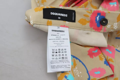 Pantalones rectos de cintura alta con estampado floral en beige de Dsquared²