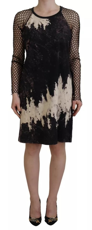 Dsquared² Black Tie Dye Mesh Långärmad Cotton Shift Dress