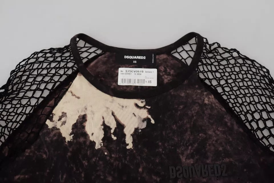 Dsquared² Black Tie Dye Mesh Långärmad Cotton Shift Dress