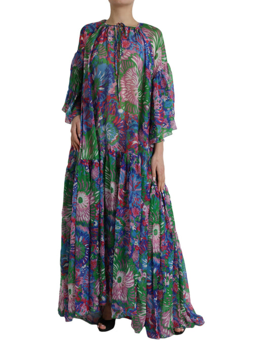 Dolce &amp; Gabbana Multicolor Floral Silk Kaftan Maxiklänning