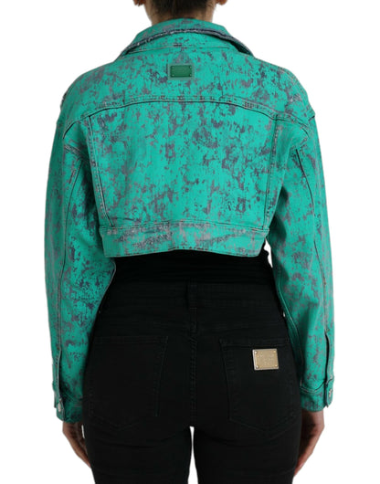 Dolce &amp; Gabbana Green Cotton Tie Dye Cropped Cropped jeansjacka