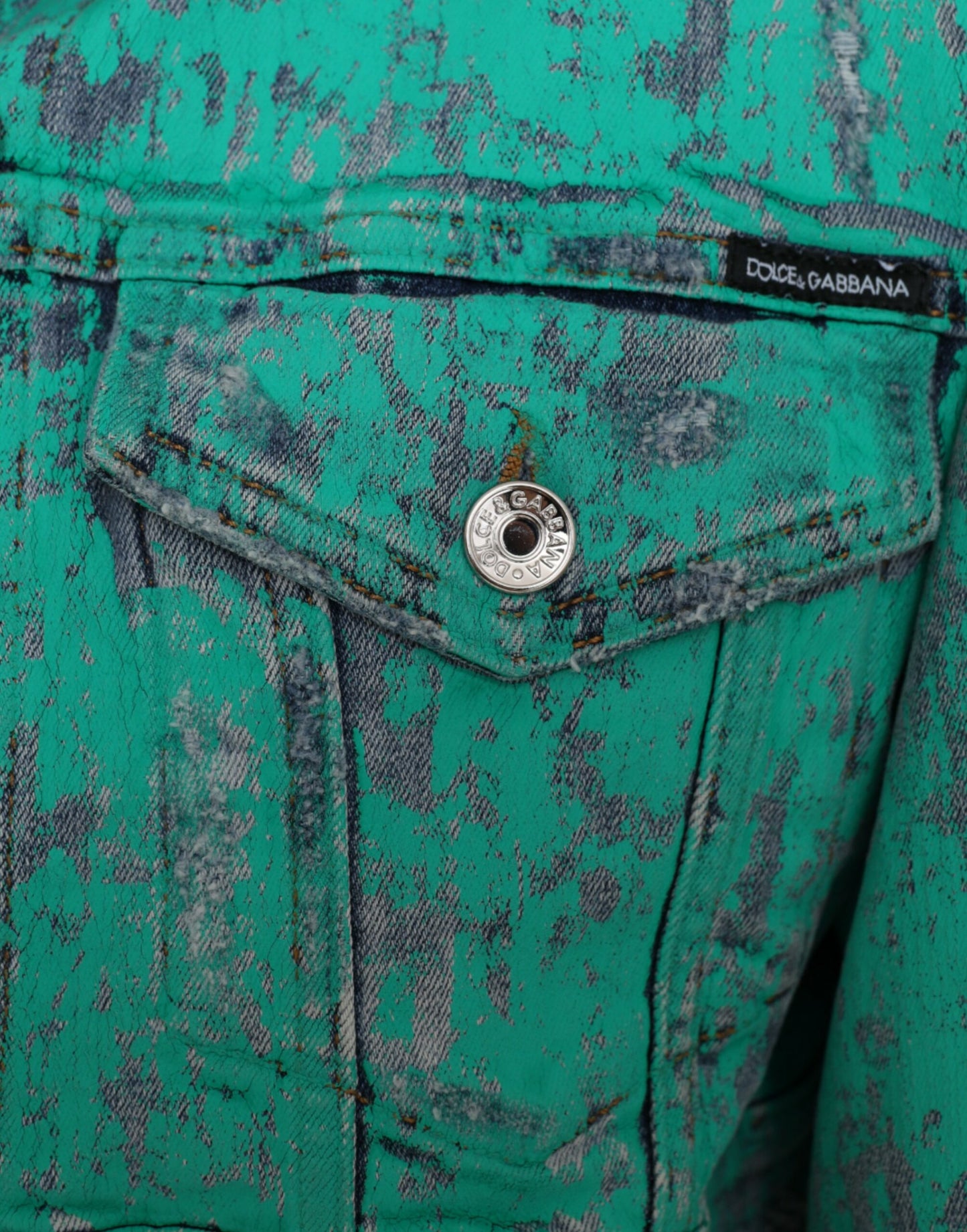 Dolce &amp; Gabbana Green Cotton Tie Dye Cropped Cropped jeansjacka