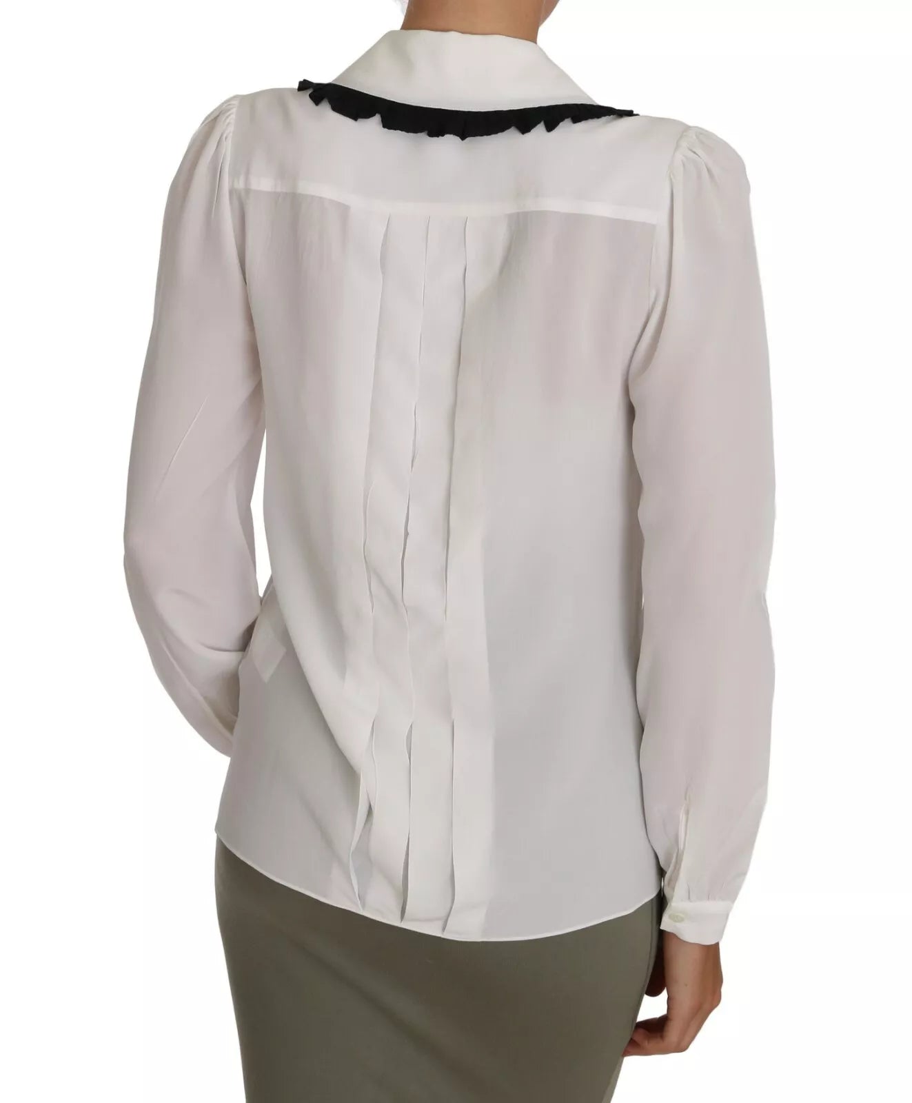 Camisa de seda blanca Dolce &amp; Gabbana Blusa con cuello redondo y volantes